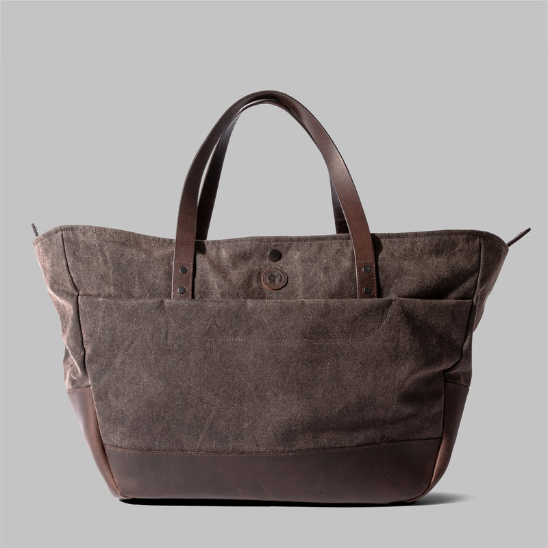 Large Work Bag Women, Waxed Canvas Tote With Leather Handles and