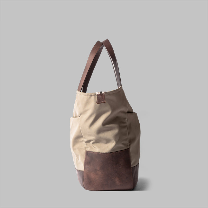Appdale | Ladies large beige nylon & leather tote bag | Thorndale 
