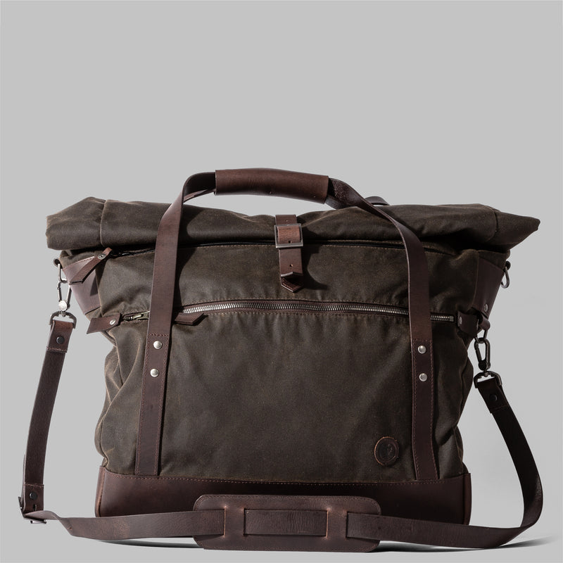 Croxden | Mens Olive Green Waxed Cotton & Leather Satchel | Thorndale
