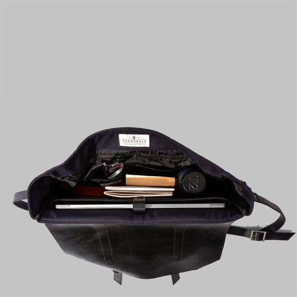 Portland Navy Nylon & Leather Messenger Bag